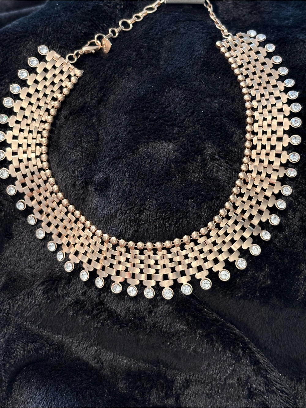 Anthropology Rose Gold Statement Collar Necklace with Crystal Accents